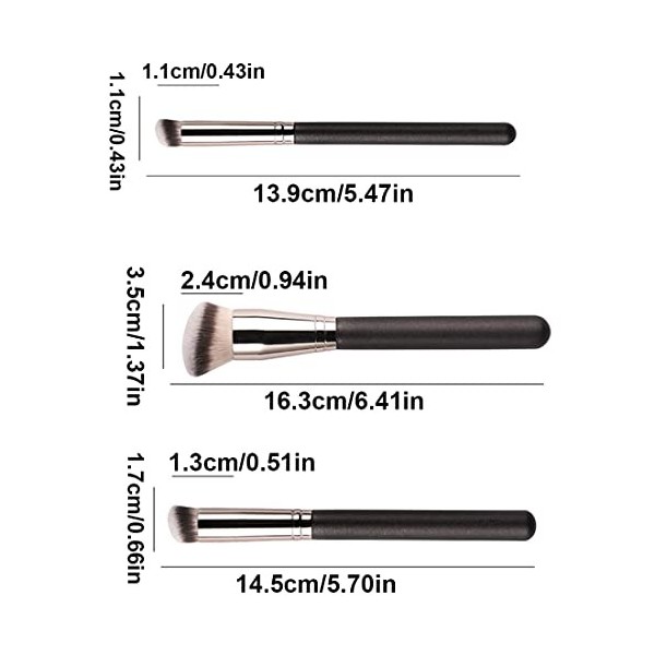 UCUNJIA 3PCS Pinceaux Maquillage Pinceau Fond de Teint Pinceau Correcteur avec Fibre Synthétique Souple pour Anticernes Fond 