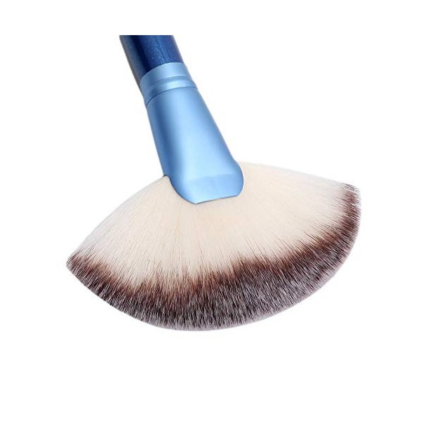 Pinceau de maquillage grand éventail Blending Highlighter Pinceau poudre contour du visage bleu Durable and Professional