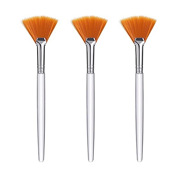 3 Pièces Outils de Brosses en Éventail pour Visage Outils de Maquillage Brosse de Masque de Ventilateur Pinceaux Applicateurs