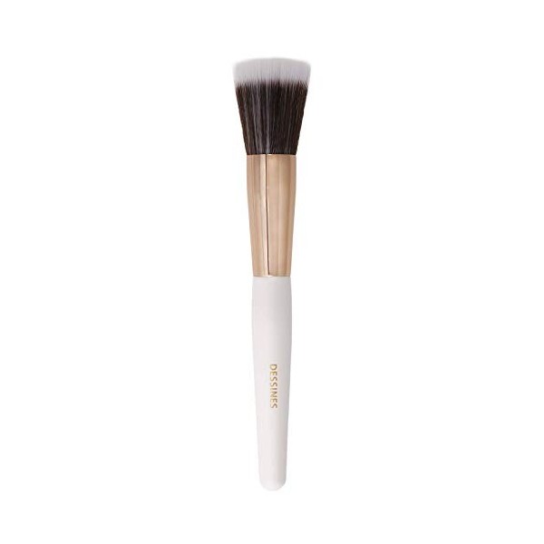 DESSINES Pinceau de maquillage professionnel Vegan avec manche en bois naturel blanc/or duo fibre TU788 