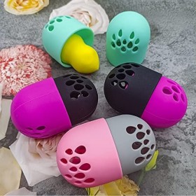 Lot de 4 porte-éponges de maquillage en silicone - Boîte de rangement pour œufs de beauté - Support pour éponge de maquillage