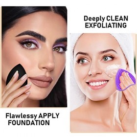 Éponges de Maquillage, 2 éponges de Mélange de Beauté avec 1 épurateur de visage en silicone, éponges de Maquillage Lavables 