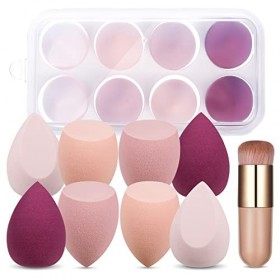 Lot de 8 éponges de maquillage et 1 pinceau pour fond de teint, sans latex, éponge de maquillage humide et sec avec pinceaux 