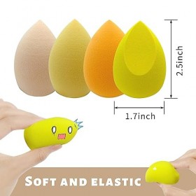 LuckyOpt Lot de 4 éponges de maquillage avec étui porte-éponge, forme oblique et forme de goutte pour fond de teint liquide, 