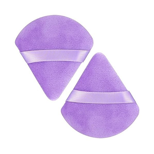 Lot de 2 houppettes triangulaires violet clair en velours doux pour poudre pressée en vrac, mini houppette en coton pour maqu