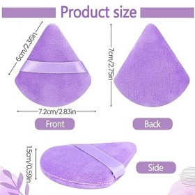 Lot de 2 houppettes triangulaires violet clair en velours doux pour poudre pressée en vrac, mini houppette en coton pour maqu