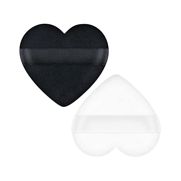 Lot de 2 mini houppettes en forme de cœur pour poudre comprimée, poudre minérale, maquillage humide et sec noir et blanc 