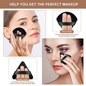 Lot de 6 houppettes de maquillage triangulaires réutilisables avec sangle pour fond de teint poudre libre noir beige 