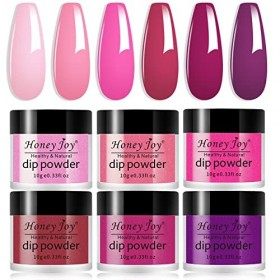 Honey Joy Lot de 6 poudres de trempage rose vif - Pas besoin de durcissement à la lampe - Effet vernis gel - Finition uniform