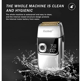 Kemei Rasoir électrique pour homme, sans fil, rechargeable, lavable, USB, affichage LED, feuille de lithium, avec étui de voy