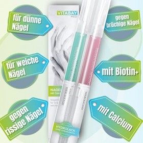 Vitabay Durcisseur pour ongles Duo Set Bâton de soin avec calcium et biotine Extra fort contre les ongles fissurés et cassant