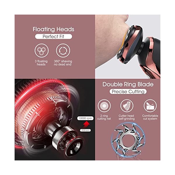 Rasoir électrique 5 en 1 pour homme avec têtes de rasage flexibles à 360 ° - Rasoir électrique avec tondeuse de précision - D