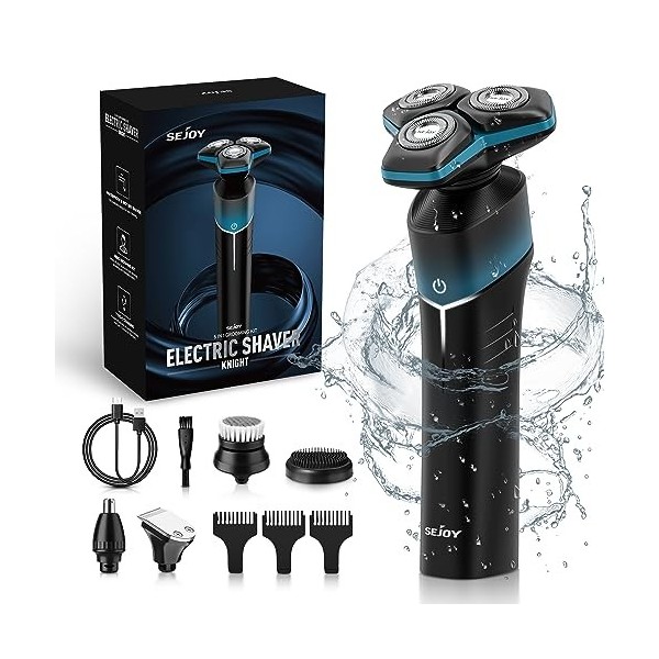 Rasoir Electriques Hommes, Rasoir Homme, 5 en 1 Rasoir Barbe homme pour Cheveux Cil de Nez, Rotatif Rasoirs électriques Homme