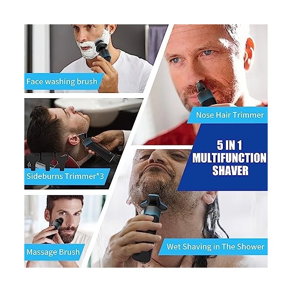 Rasoir Electriques Hommes, Rasoir Homme, 5 en 1 Rasoir Barbe homme pour Cheveux Cil de Nez, Rotatif Rasoirs électriques Homme