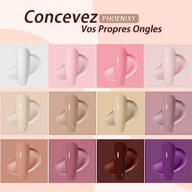 Kit Vernis Semi Permanent Complet avec 36W UV/LED Lampe, Phoenixy 12 Couleurs Vernis à Ongles en Gel Kit Ongle Gel UV Complet