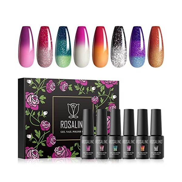 ROSALIND Vernis Semi Permanent Cameleon, Rose Brun Brillant Bleu Couleurs 5ml Vernis à Ongles Nail Gel Polish UV LED Soak Off