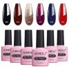 AIMEILI Vernis Semi Permanent Set 6pcs X 10ml Noir Vin Rouge Bleu Paillettes, Lot Vernis à Ongles Gel Soak Off UV LED Manucur