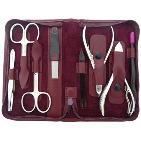 Set Manucure et Pedicure Professionnel 8 pièces en Cuir avec Fermeture à Glissière - Tenartis Fabriqué en Italie Bourgogne 