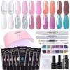 Lot de 10 ongles en gel poly avec lampe - 10 couleurs - Nude rose - Kit dextension dongles avec base supérieure - Solution 