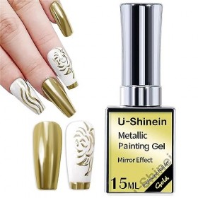 U-Shinein Gel de peinture métallique de 15 ml, gel à ongles en métal doré, vernis à ongles, gel de peinture à ongles, gel de 