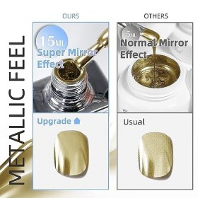 U-Shinein Gel de peinture métallique de 15 ml, gel à ongles en métal doré, vernis à ongles, gel de peinture à ongles, gel de 