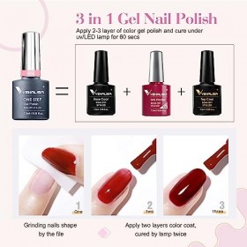 VENALSIA 6pcs Vernis Semi Permanent 3 in 1 Base Coat & Top Coat & Color Gel Rubber Base Coat Vernis à ongles Gel Semi-permane