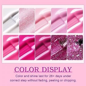 YSUVIN Vernis Semi Permanent Rose, 6 Couleurs Neon Rose Pourpre Pêche Bébé Rose Brillant White Vernis à Ongles Soak Off UV/LE