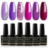 Shining She Vernis Semi Permanent Violet, 6 Couleurs Violet Rose-Mauve Foncé Paillettes Gel UV Semi Permanent Soak Off UV/LED