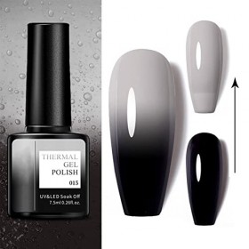Vernis à ongles gel à changement de couleur thermique - Vernis à ongles gel Soak Off UV LED - Vernis à ongles gel noir gris b