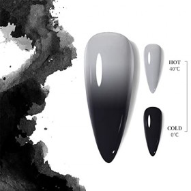 Vernis à ongles gel à changement de couleur thermique - Vernis à ongles gel Soak Off UV LED - Vernis à ongles gel noir gris b