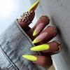 Vernis à ongles gel - Doublure en gel populaire - Jaune fluo - Peinture pour nail art - Pinceau fin intégré dans un flacon - 