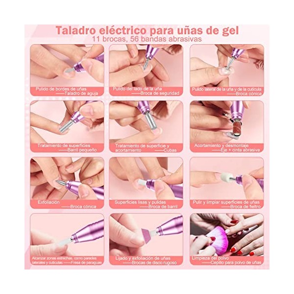 Perceuse à ongles professionnelle 25000 tr/min, NAILGIRLS 11 en 1 USB, tour à ongles à vitesse réglable, tour professionnel p