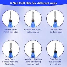 JOPHEK Ponceuse Pour Ongles, Lime a Ongle Electrique Professionnel Ongles Manucure Machine avec 6 Forets à Tige, Ponceuse pou