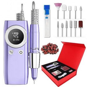 Ponceuse pour Ongles Professionnelle, 45000 RPM Hipsignal Portable Rechargeable Avec Affichage LED et 12 Embouts Ponçage pour