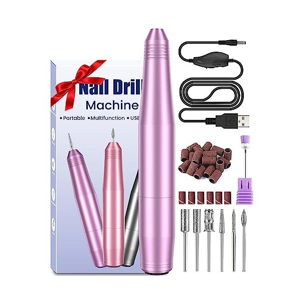 11 en 1 Set Ponceuse pour Ongles, BICKON Lime a Ongle électriques Set de Manucure, 20000U/Min Vitesse Réglable Ponseur Fraise