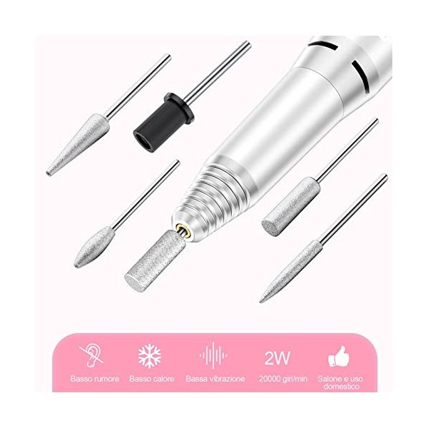 Diyang Fraise à ongles 20 000 tr/min, lime électrique pour ongles professionnelle 6 en 1, vitesse réglable, manucure et pédic