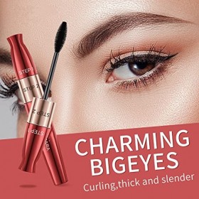 Mascara fibre de soie 4D,Mascara 2 en 1 Allongement De Cils Extra Long Et Mascara volume des cils Imperméable à leau longue 