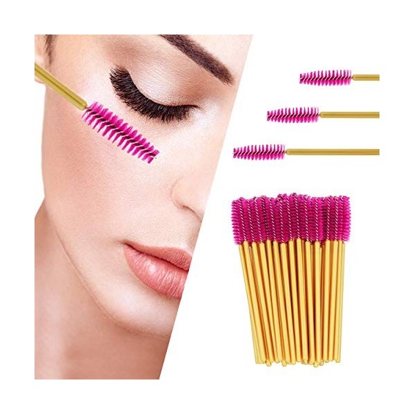 PROFICO Lot de 50 brosses à cils jetables pour mascara doré - rose 