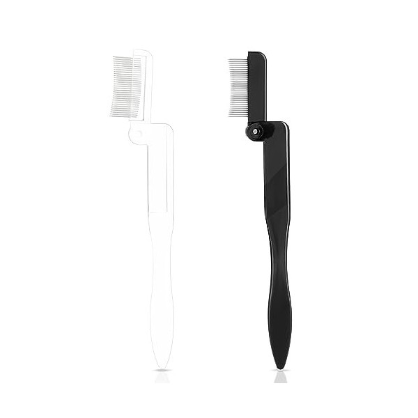 Sibba Lot de 2 peignes à cils pliables en acier inoxydable avec peigne en métal, séparateur de mascara avec dents en acier in