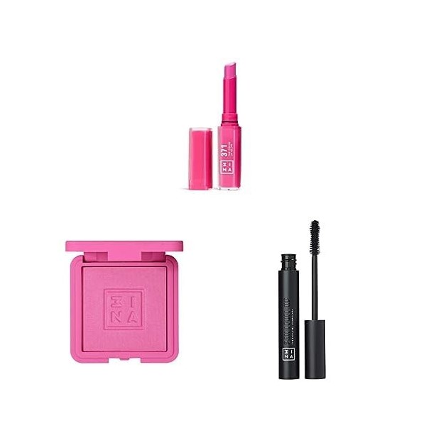 3INA MAKEUP - The Color Lip Glow 371 + The Blush 371 + The 24h Level Up Mascara 900 - Rouge à Lèvres Rose Chaud avec Beurre d