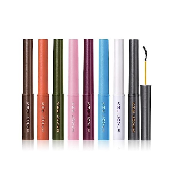 MKNZOME 8 Couleurs Mascara Couleur, Mascara Coloré Mascara Waterproof Bleu Mascara Fibre Volume et Longueur Longue Tenue, San