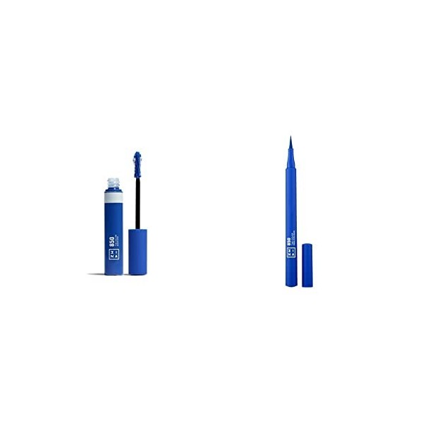 3INA MAKEUP - Vegan - The Color Mascara 850 + The Color Pen Eyeliner 850 - Bleu - Mascara Coloré pour Cils - Kératine Végétal