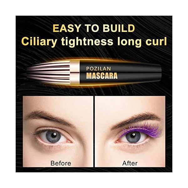 4D Silk Fiber Lash Mascara Waterproof Purple with Eyelash Comb Set, Colored Mascara for Eyelashes Purple Makeup - Lengthening