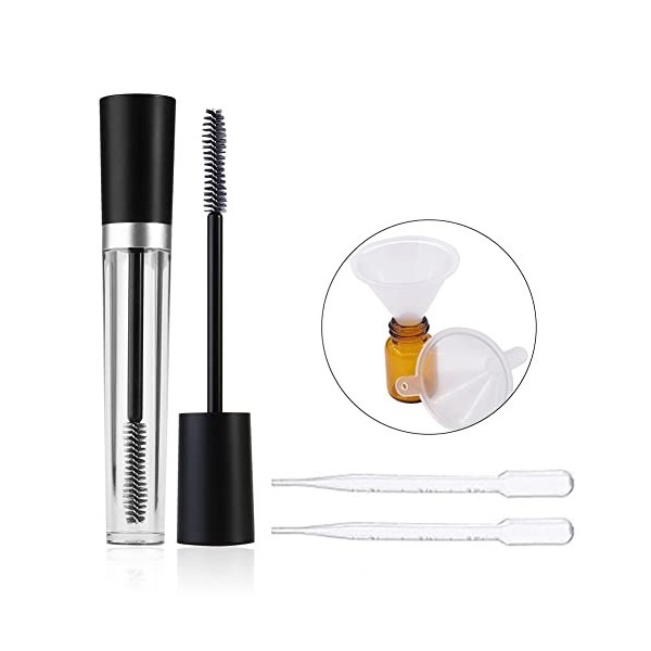 Tube Mascara Vide et Brosse pour Cils, Tube et Baguette de Mascara Vide 2pc 8ml, Entonnoirs pour Huile de Ricin, Bouteille Re