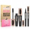 Kit mascara et eye-liner en fibre de soie 4D, RoseFlower Mascara à cils en fibre de soie noire imperméable et anti-taches, ma