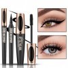 Kit mascara et eye-liner en fibre de soie 4D, RoseFlower Mascara à cils en fibre de soie noire imperméable et anti-taches, ma