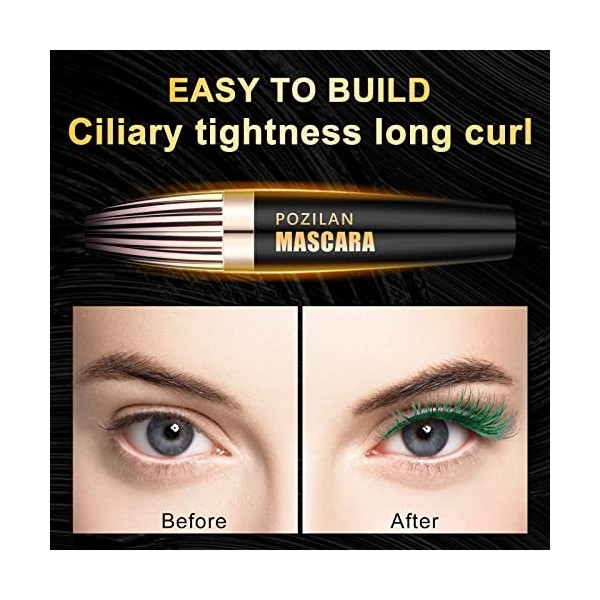 4D Silk Fiber Lash Mascara Waterproof Green with Eyelash Comb Set, Colored Mascara for Eyelashes Green Makeup - Lengthening, 