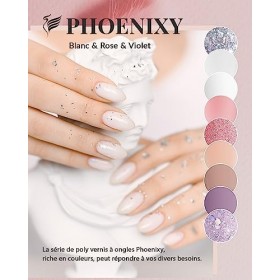 Poly UV Gel Kit Complet, Phoenixy 9 Couleurs Kit Ongle Gel UV Complet 15ml Poly Ongle Gel Kit avec Faux Ongles Base et Top Co