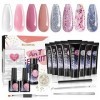 Ongle Gel Kit Complet 8*15ml, Nail Extension Gel, Kit Ongle Gel UV, Gel Construction Ongle Uv avec Décorations et Accessoires