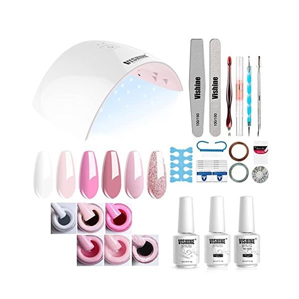 Vishine Kit Complet 36W Lampe UV LED Séchoirs à ongles, 6 Vernis Semi Permanent Vernis Gels, Top Base Coat, Manucure Outils A